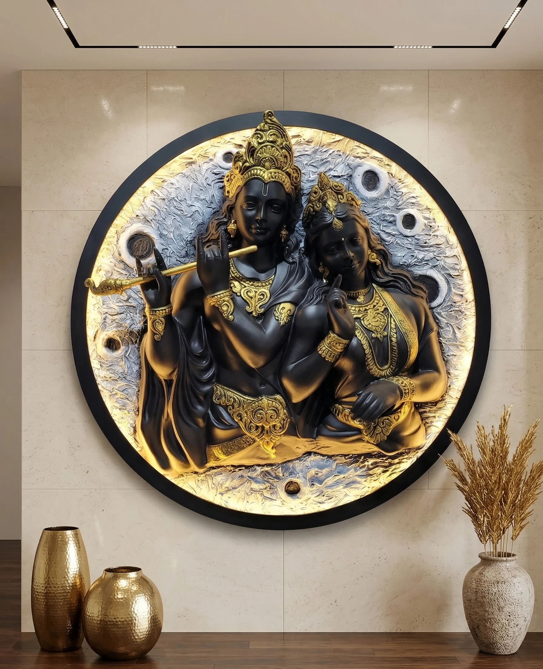 Lord Radha Krishna Moon Wall Panel